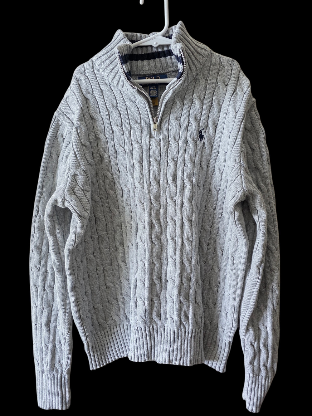 Polo by Ralph Lauren Light Gray Cable Quarter-Zip Sweater Kids Size L